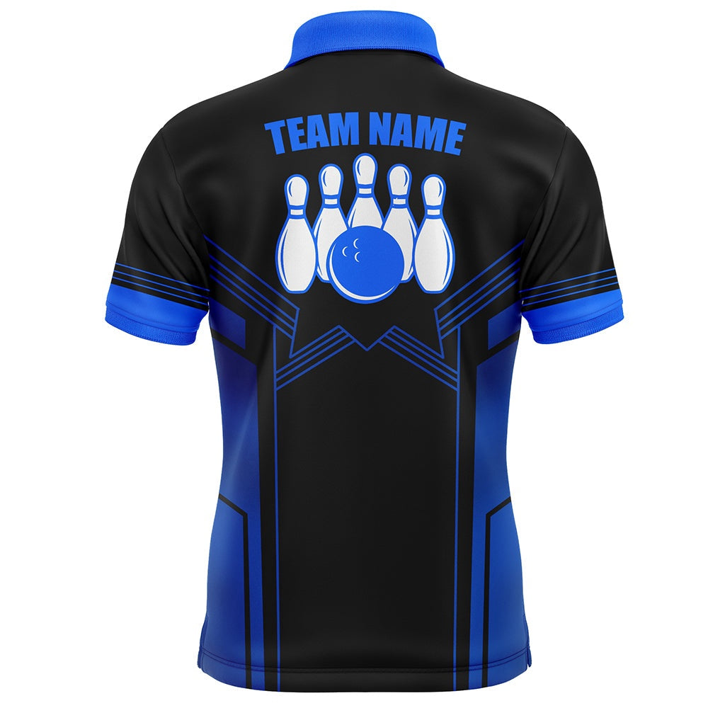 Custom Bowling Polo Shirts, Blue Bowling Shirt For Men Custom Name Bowling Polo Shirt Men'S Bowling Team Jersey