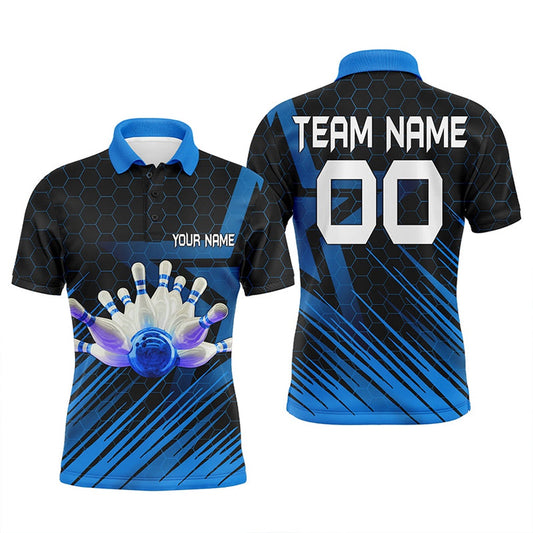 Custom Bowling Polo Shirts, Blue Bowling Shirt For Men Custom Polo Bowling Jersey Bowling Team Shirt For Men