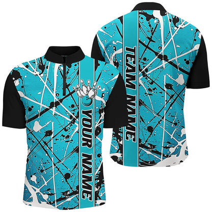 Custom Bowling Polo Shirts, Blue Camo Custom Bowling Team Shirts For Men And Women, Bowling Tournament Jerseys For Bowlers