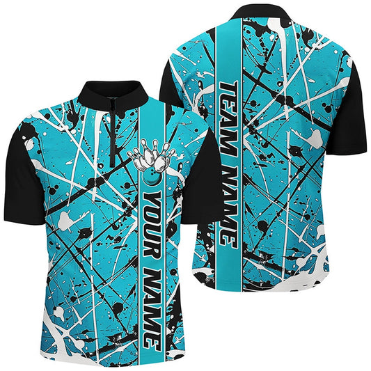 Custom Bowling Polo Shirts, Blue Camo Custom Bowling Team Shirts For Men And Women, Bowling Tournament Jerseys For Bowlers