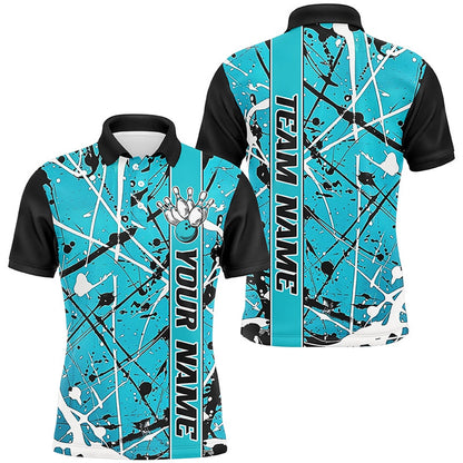 Custom Bowling Polo Shirts, Blue Camo Custom Bowling Team Shirts For Men And Women, Bowling Tournament Jerseys For Bowlers