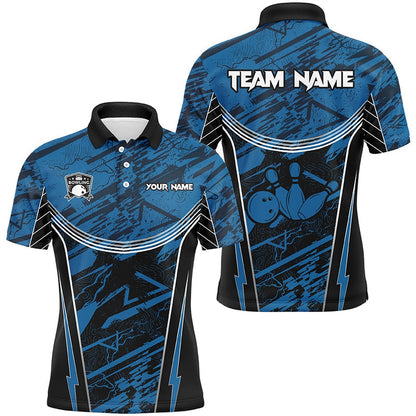 Custom Bowling Polo Shirts, Blue Camo Men Bowling Polo Shirts Custom Team Bowling Jerseys, Gift For Bowlers