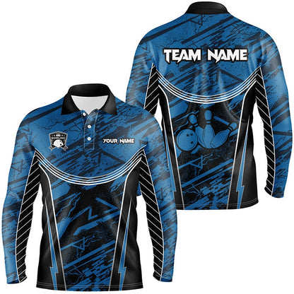 Custom Bowling Polo Shirts, Blue Camo Men Bowling Polo Shirts Custom Team Bowling Jerseys, Gift For Bowlers
