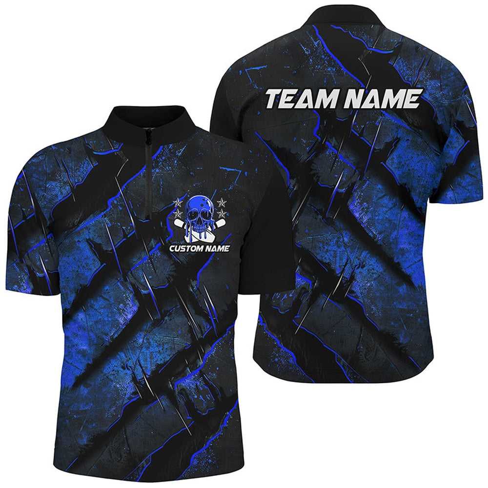 Custom Bowling Polo Shirts, Blue Claw Customize Team Bowling Shirts, Skull Bowling Jerseys For Men And Women