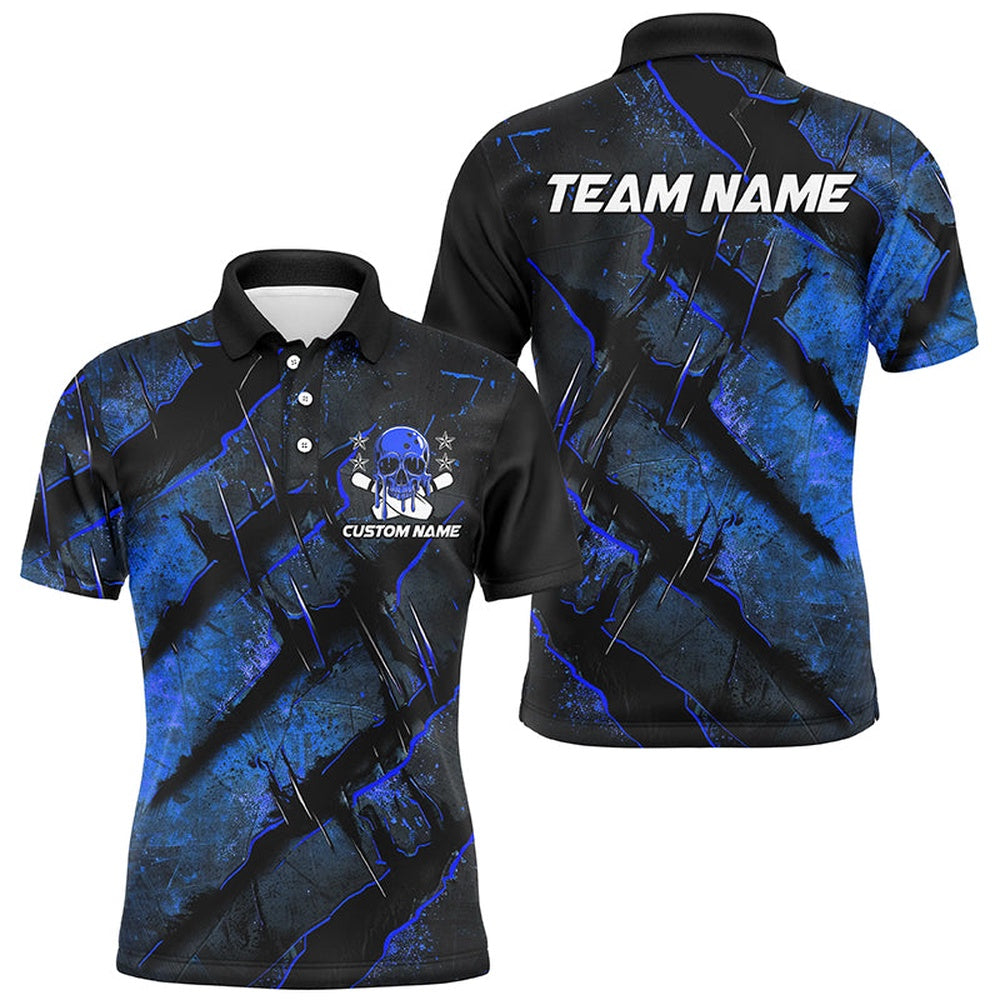 Custom Bowling Polo Shirts, Blue Claw Customize Team Bowling Shirts, Skull Bowling Jerseys For Men And Women