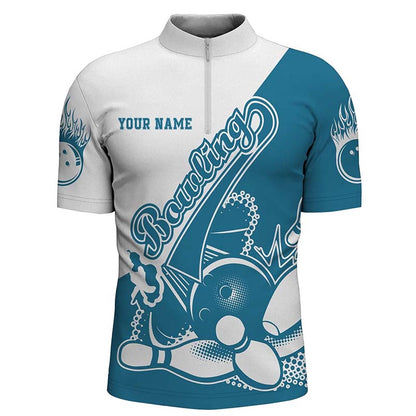 Custom Bowling Polo Shirts, Blue Custom Bowling Shirts For Men, Strike Bowling Team Shirts Bowling Pin