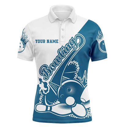 Custom Bowling Polo Shirts, Blue Custom Bowling Shirts For Men, Strike Bowling Team Shirts Bowling Pin