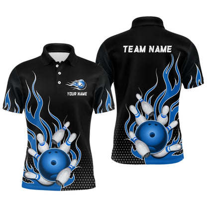 Custom Bowling Polo Shirts, Blue Flame Bowling Polo Shirts For Men And Women Custom Bowling Team Jerseys Unisex