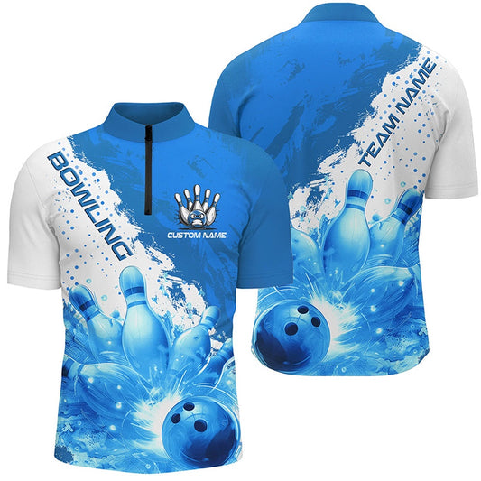Custom Bowling Polo Shirts, Blue Flame Strike Bowling Custom Team Shirts For Men And Women, Bowler Outfit Bowling Team Jersey