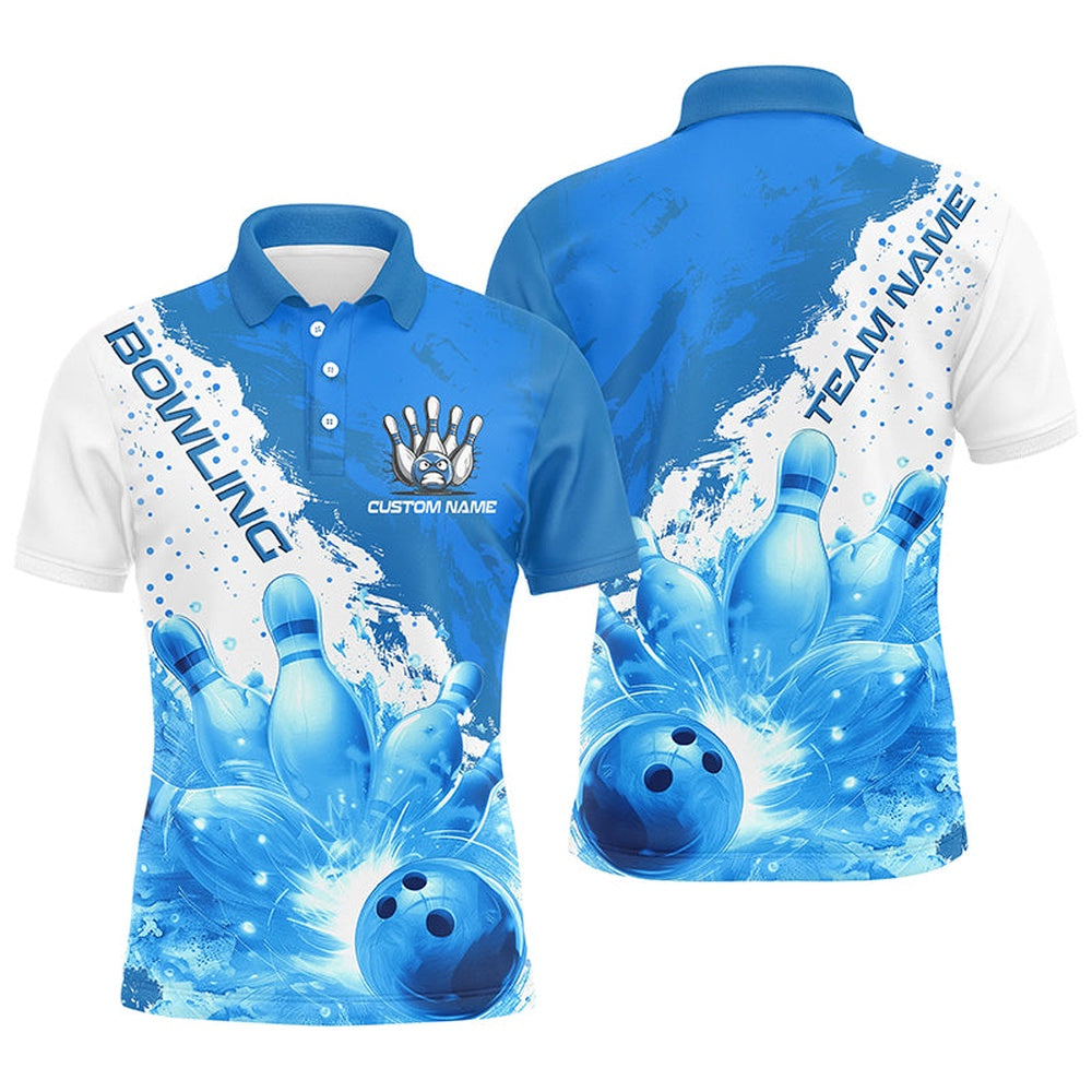Custom Bowling Polo Shirts, Blue Flame Strike Bowling Custom Team Shirts For Men And Women, Bowler Outfit Bowling Team Jersey
