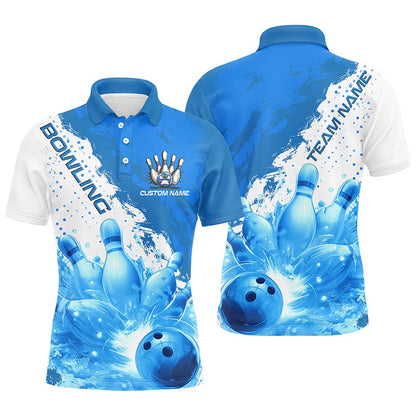 Custom Bowling Polo Shirts, Blue Flame Strike Bowling Custom Team Shirts For Men And Women, Bowler Outfit Bowling Team Jersey
