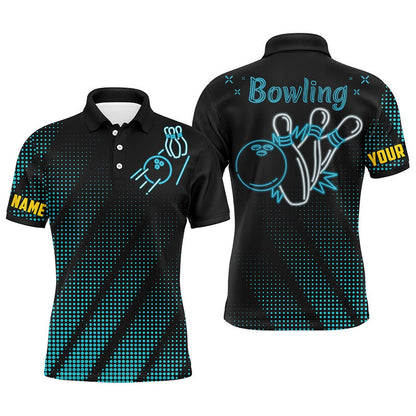 Custom Bowling Polo Shirts, Blue Men Polo Bowling Shirt, Custom Name Bowlers Jersey Gifts For Him
