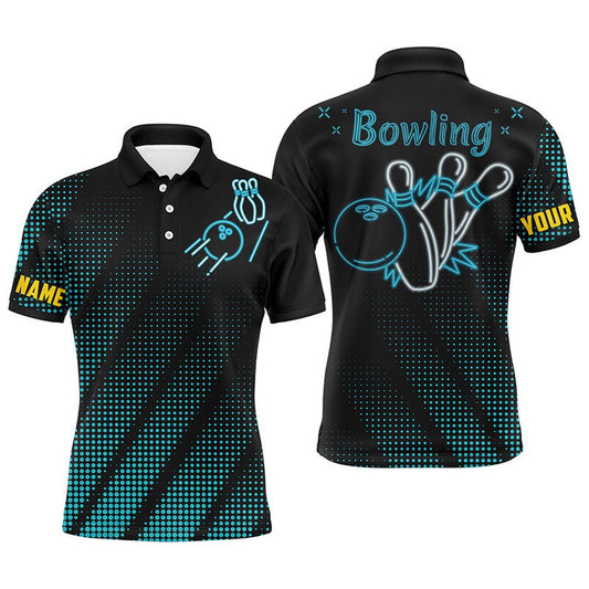 Custom Bowling Polo Shirts, Blue Men Polo Bowling Shirt, Custom Name Bowlers Jersey Gifts For Him