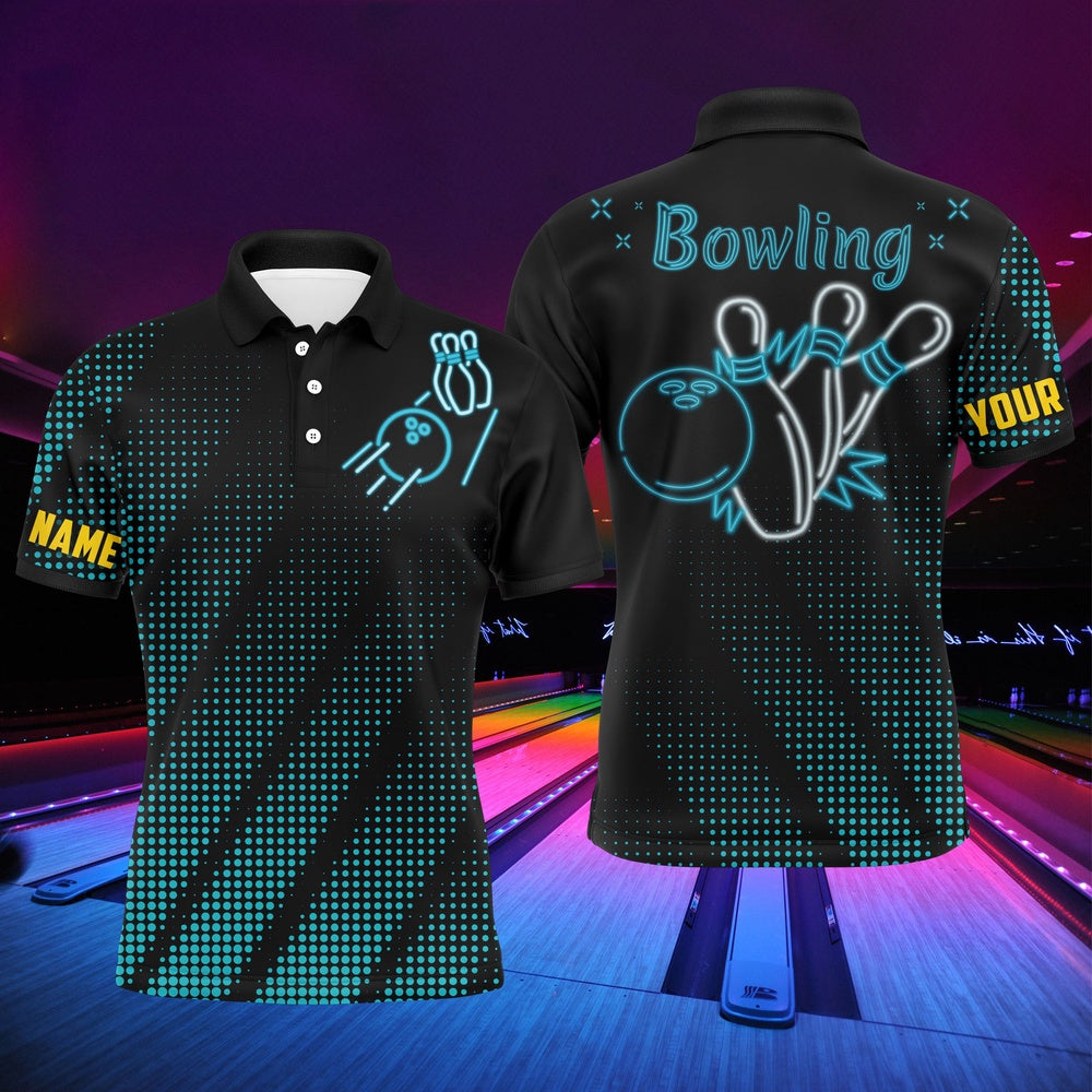 Custom Bowling Polo Shirts, Blue Men Polo Bowling Shirt, Custom Name Bowlers Jersey Gifts For Him