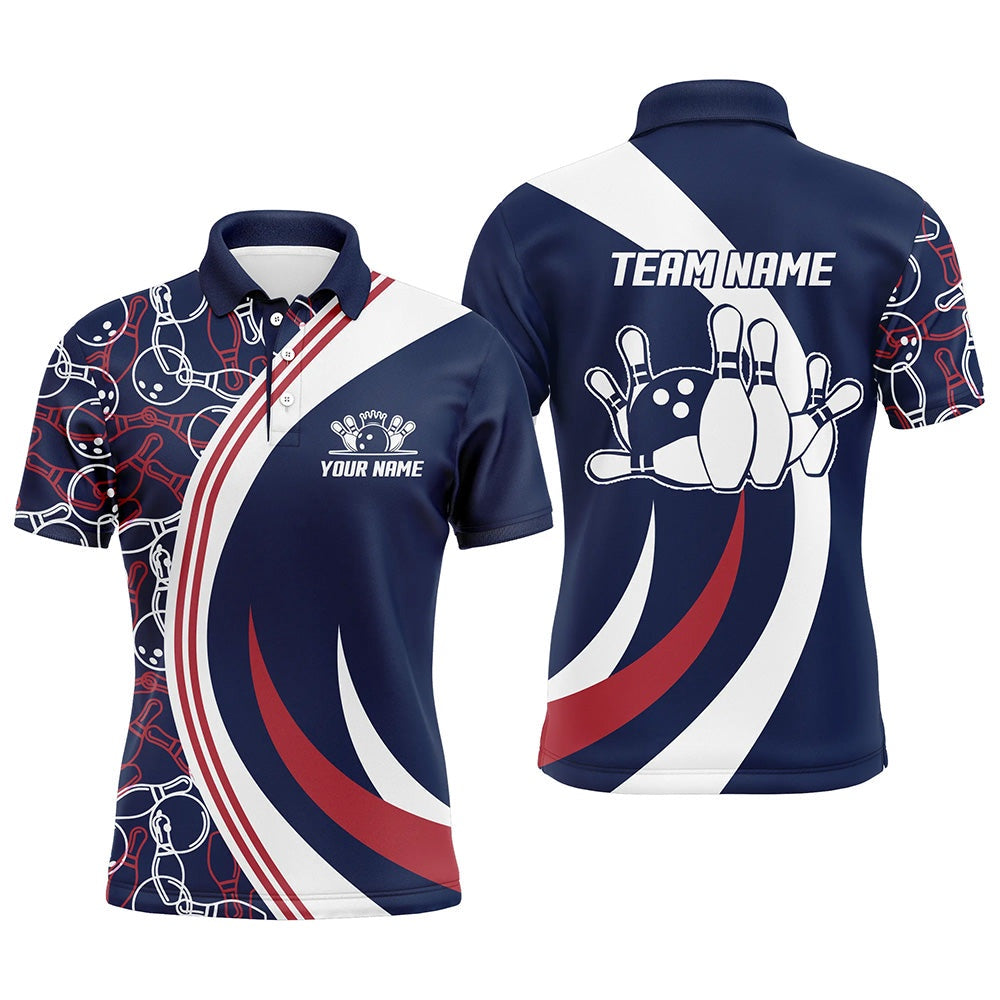 Custom Bowling Polo Shirts, Blue&Red Bowling Polo Shirt For Men Custom Bowling Jersey With Name Men'S Bowling Team League Shirt
