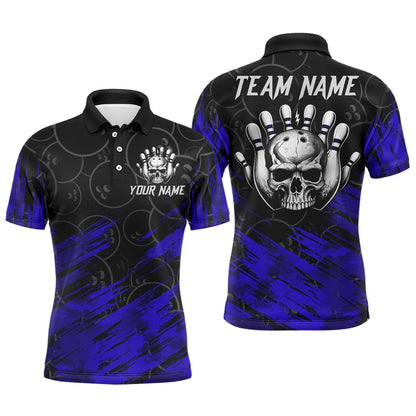 Custom Bowling Polo Shirts, Blue Skull Bowling Polo Shirt For Men & Women Custom Funny Bowling Team Jersey