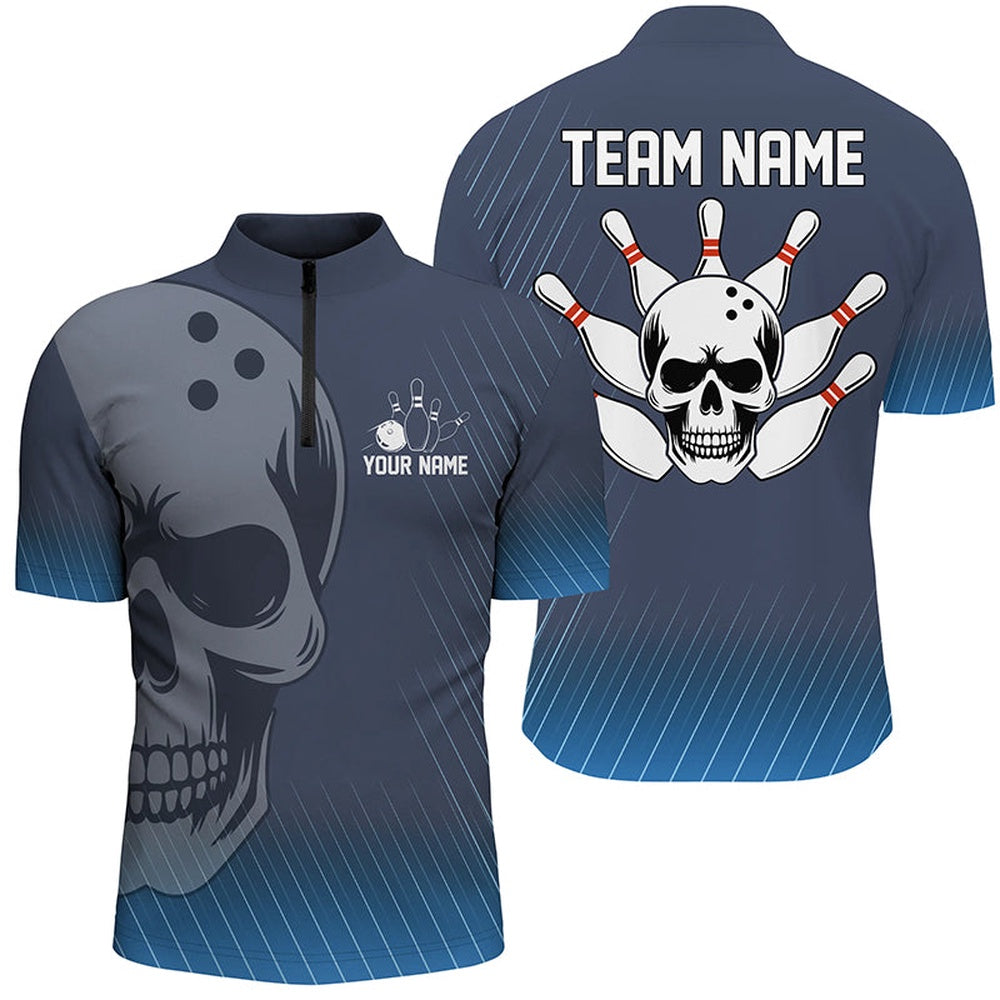 Custom Bowling Polo Shirts, Blue Skull Bowling Shirts Men & Women Custom Bowling Team Jersey Unisex