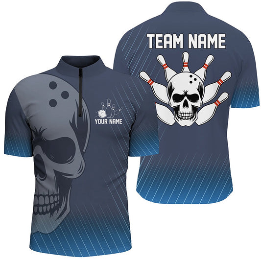 Custom Bowling Polo Shirts, Blue Skull Bowling Shirts Men & Women Custom Bowling Team Jersey Unisex