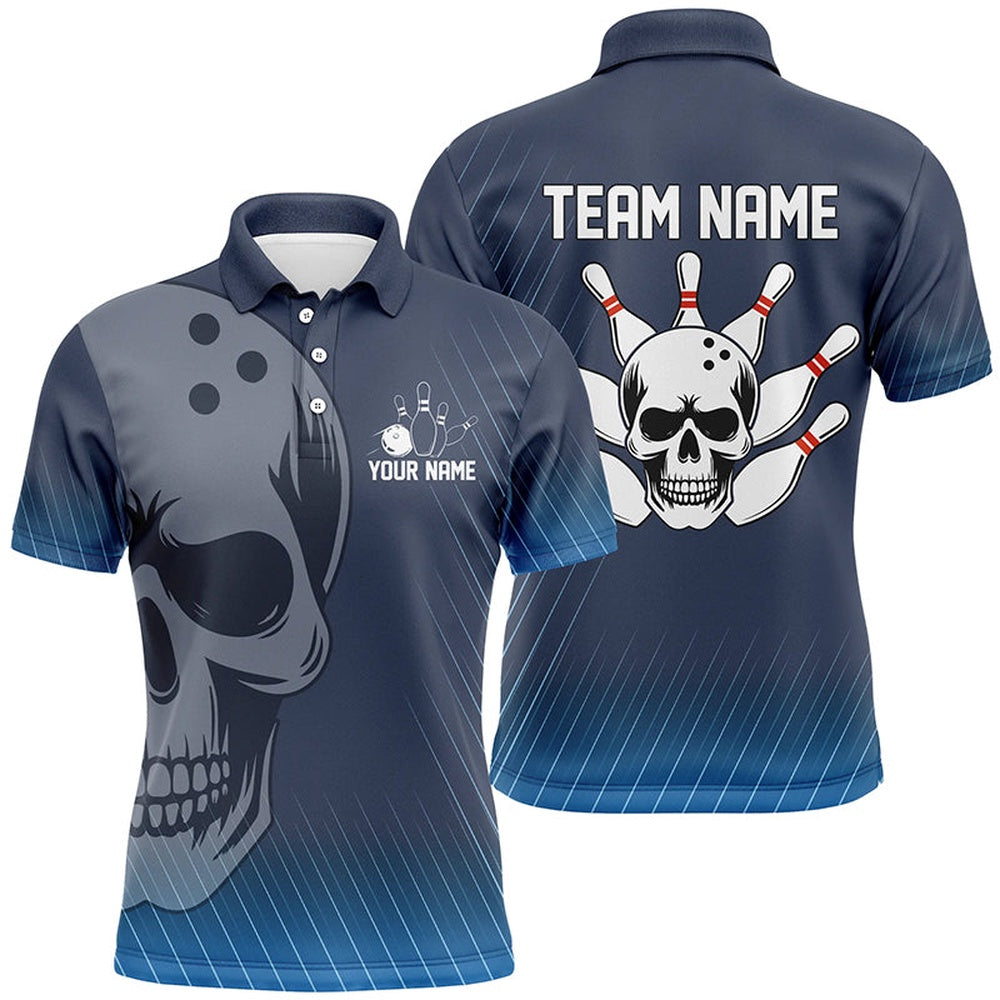 Custom Bowling Polo Shirts, Blue Skull Bowling Shirts Men & Women Custom Polo Bowling Team Jersey Unisex