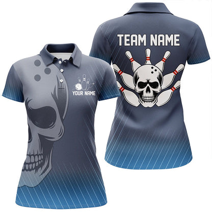 Custom Bowling Polo Shirts, Blue Skull Bowling Shirts Men & Women Custom Polo Bowling Team Jersey Unisex