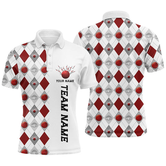 Custom Bowling Polo Shirts, Bowling Argyle Pattern Shirts Bowling Team Jerseys For Men Christmas Bowling Shirts