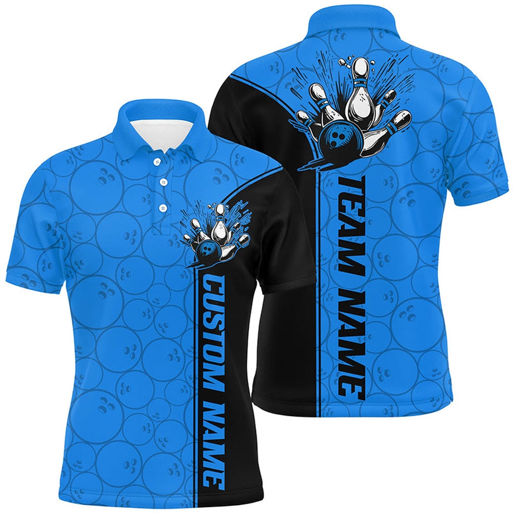 Custom Bowling Polo Shirts, Bowling Ball And Pins Custom Multicolor Team Shirts For Men And Women, Bowling Balls Pattern Bowling League Shirts