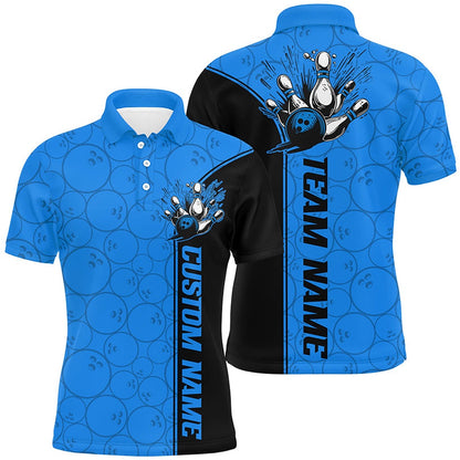 Custom Bowling Polo Shirts, Bowling Ball And Pins Custom Multicolor Team Shirts For Men And Women, Bowling Balls Pattern Bowling League Shirts