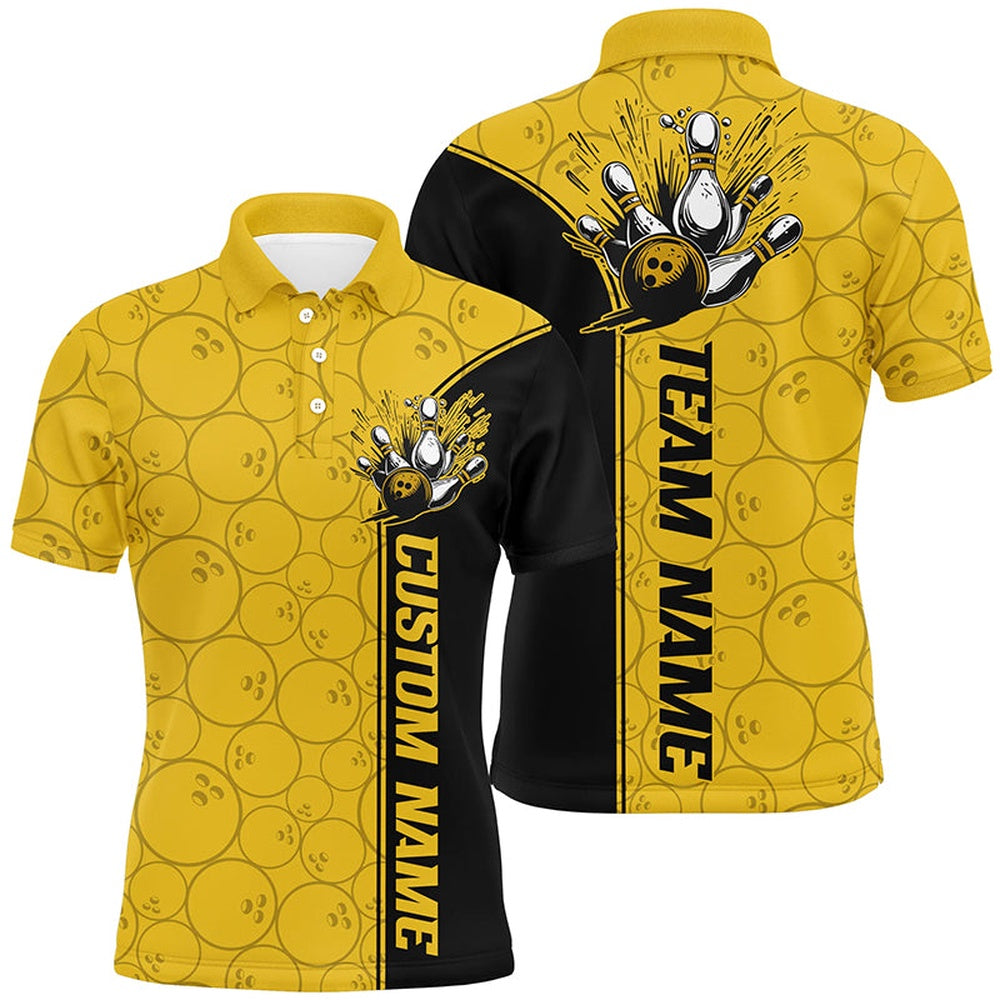 Custom Bowling Polo Shirts, Bowling Ball And Pins Custom Multicolor Team Shirts For Men And Women, Bowling Balls Pattern Bowling League Shirts