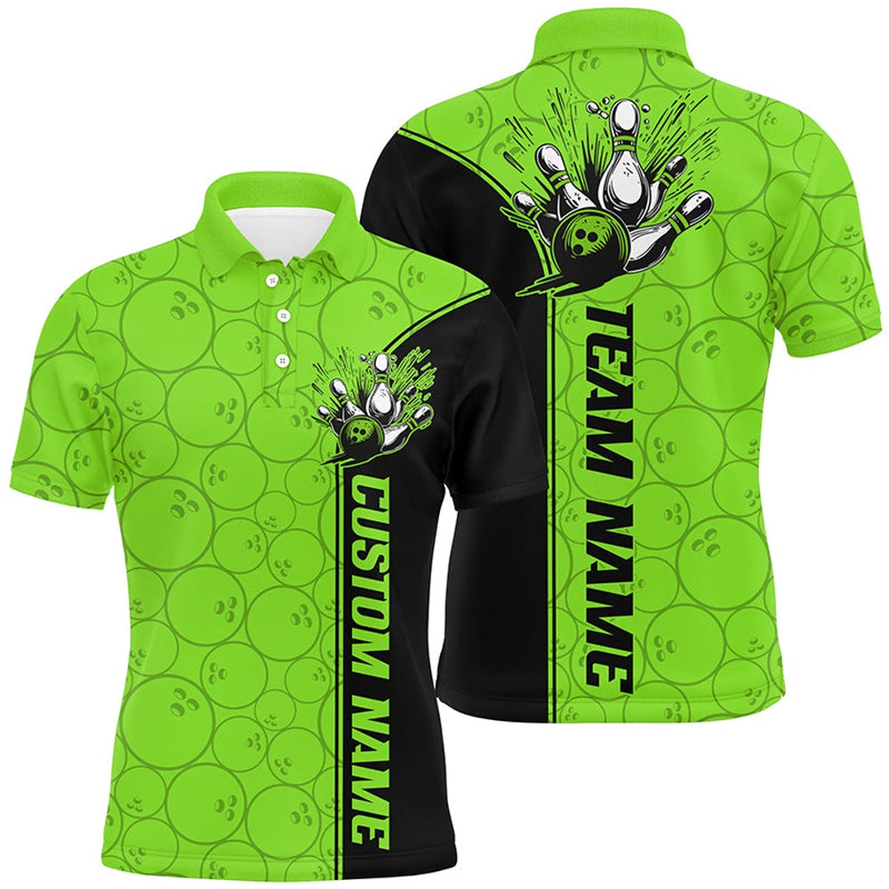 Custom Bowling Polo Shirts, Bowling Ball And Pins Custom Multicolor Team Shirts For Men And Women, Bowling Balls Pattern Bowling League Shirts