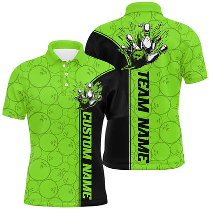 Custom Bowling Polo Shirts, Bowling Ball And Pins Custom Multicolor Team Shirts For Men And Women, Bowling Balls Pattern Bowling League Shirts