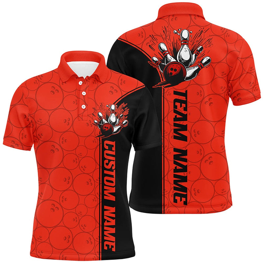 Custom Bowling Polo Shirts, Bowling Ball And Pins Custom Multicolor Team Shirts For Men And Women, Bowling Balls Pattern Bowling League Shirts
