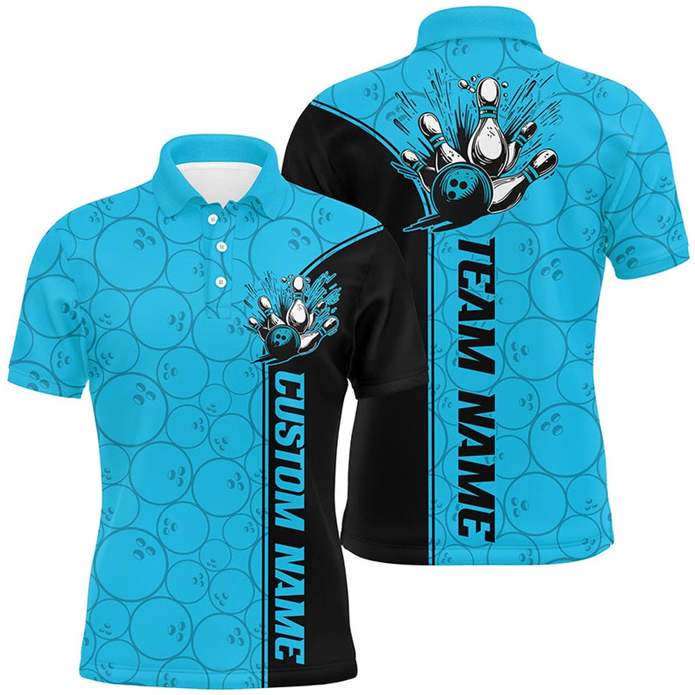 Custom Bowling Polo Shirts, Bowling Ball And Pins Custom Multicolor Team Shirts For Men And Women, Bowling Balls Pattern Bowling League Shirts
