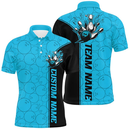 Custom Bowling Polo Shirts, Bowling Ball And Pins Custom Multicolor Team Shirts For Men And Women, Bowling Balls Pattern Bowling League Shirts