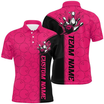 Custom Bowling Polo Shirts, Bowling Ball And Pins Custom Multicolor Team Shirts For Men And Women, Bowling Balls Pattern Bowling League Shirts