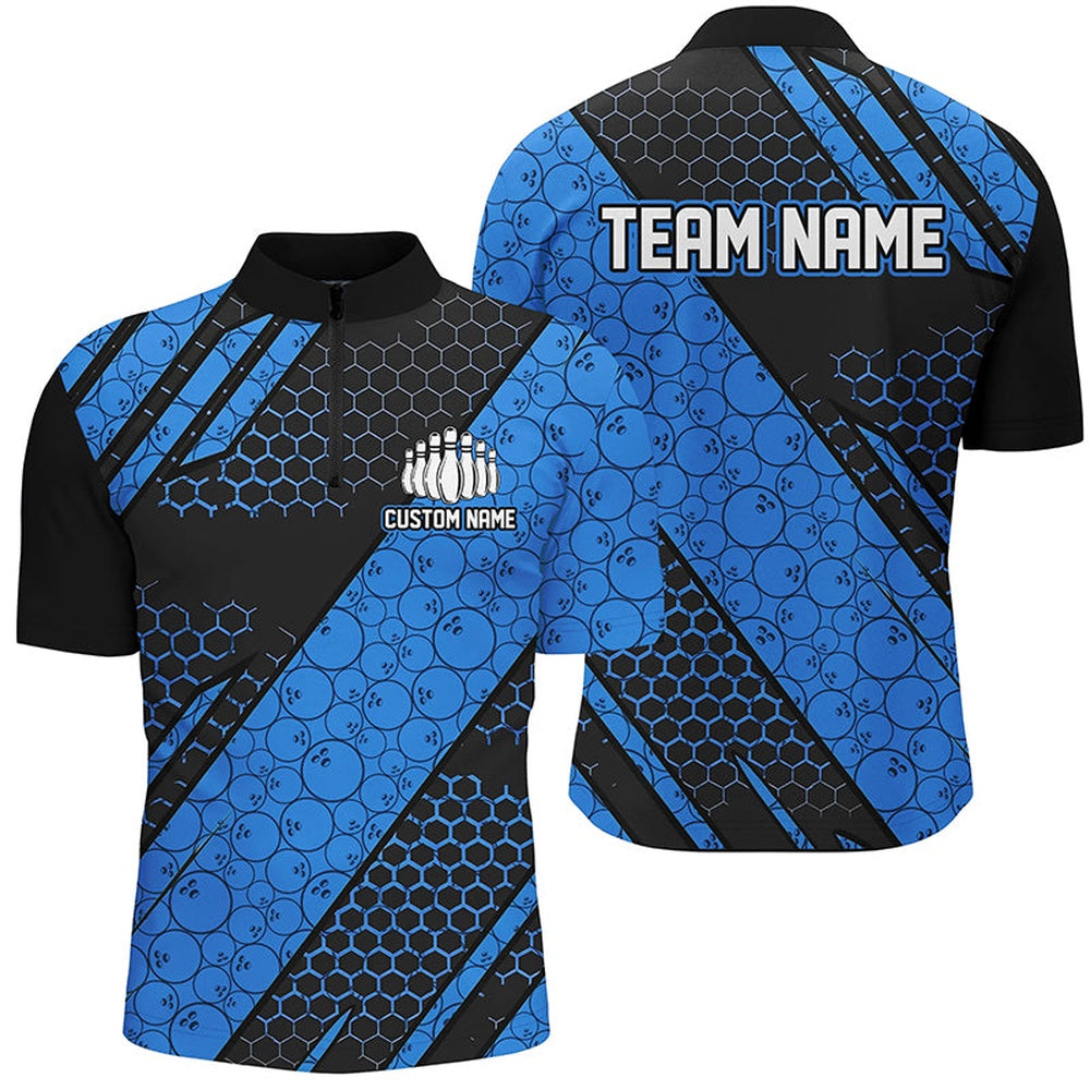 Custom Bowling Polo Shirts, Bowling Ball Pattern Custom Bowling Team Jerseys, Bowlers Shirts For Men And Women Blue