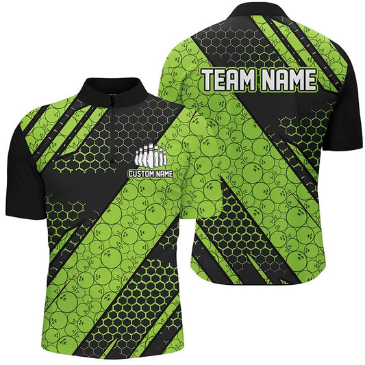 Custom Bowling Polo Shirts, Bowling Ball Pattern Custom Bowling Team Jerseys, Bowlers Shirts For Men And Women Green