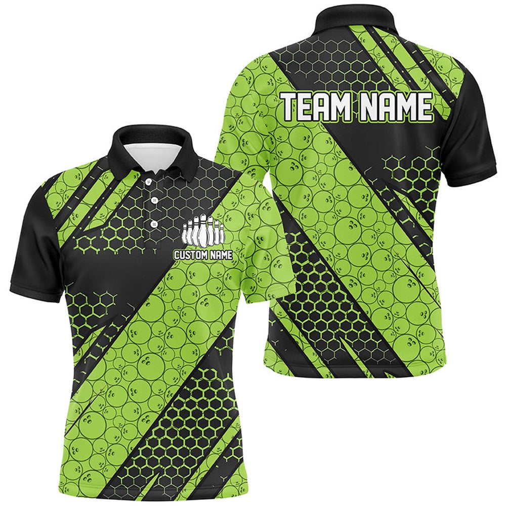 Custom Bowling Polo Shirts, Bowling Ball Pattern Custom Bowling Team Jerseys, Bowlers Shirts For Men And Women Green