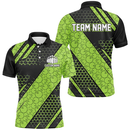 Custom Bowling Polo Shirts, Bowling Ball Pattern Custom Bowling Team Jerseys, Bowlers Shirts For Men And Women Green