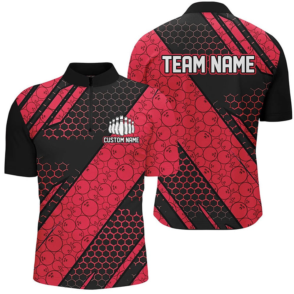 Custom Bowling Polo Shirts, Bowling Ball Pattern Custom Bowling Team Jerseys, Bowlers Shirts For Men And Women Red