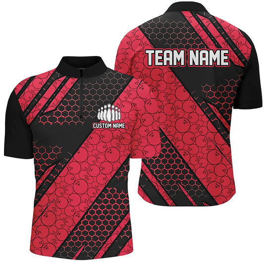 Custom Bowling Polo Shirts, Bowling Ball Pattern Custom Bowling Team Jerseys, Bowlers Shirts For Men And Women Red