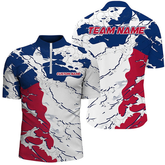 Custom Bowling Polo Shirts, Bowling Ball Pattern Texas Flag Custom Unisex Bowling Team Shirts, Patriotic Bowling Jerseys
