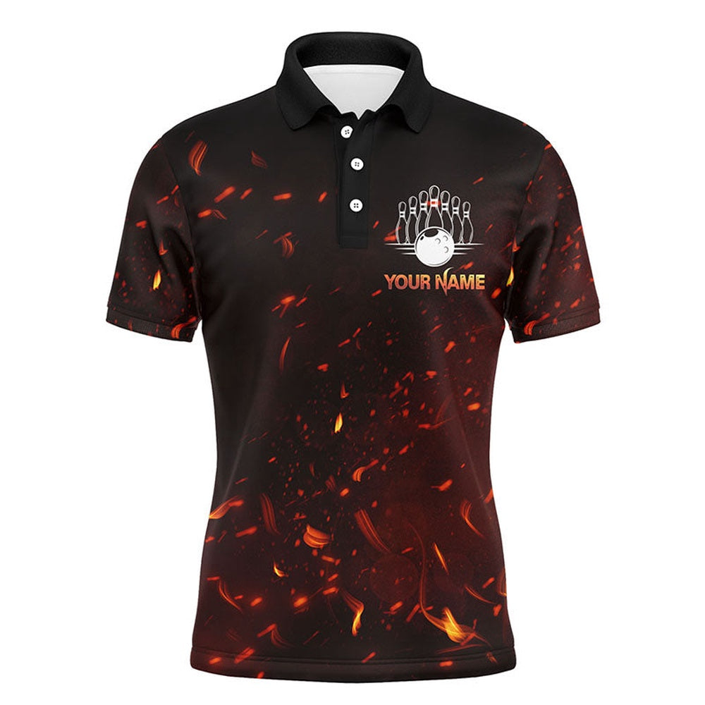 Custom Bowling Polo Shirts, Bowling Beast Personalized Men Polo Shirt, Flame Skull Cool Men Bowlers Jersey Short Sleeves