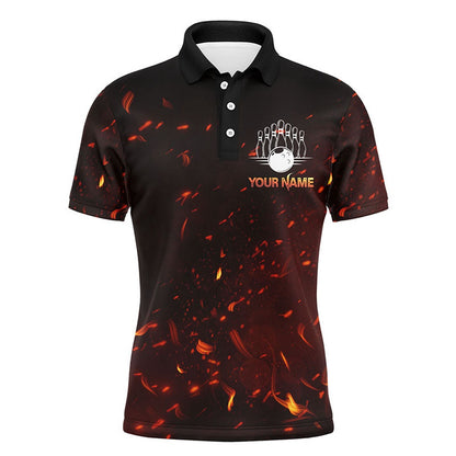 Custom Bowling Polo Shirts, Bowling Beast Personalized Men Polo Shirt, Flame Skull Cool Men Bowlers Jersey Short Sleeves