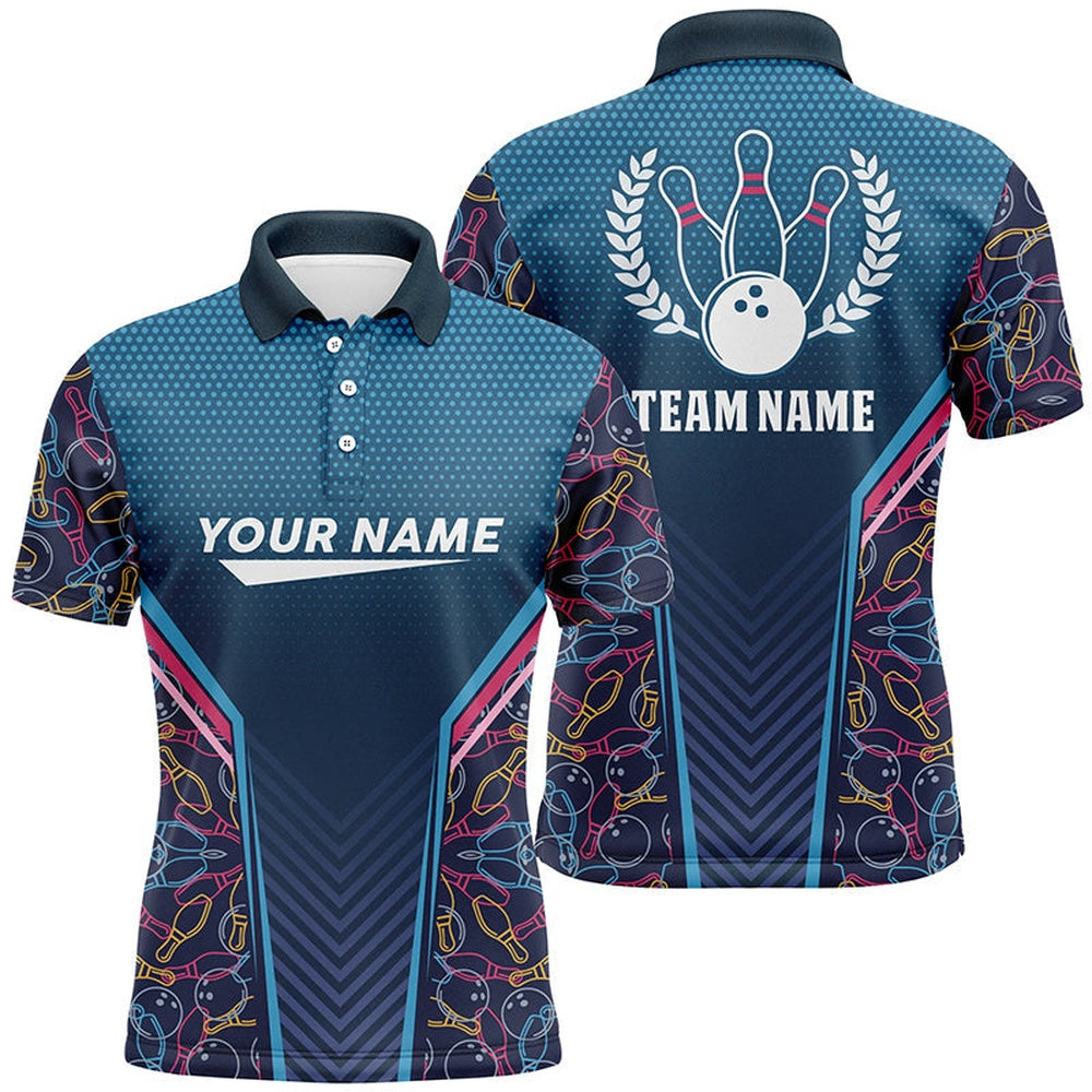 Custom Bowling Polo Shirts, Bowling Blue Camo Men Polo Bowling Shirt Personalized Bowling Team League Jerseys Gift For Bowler