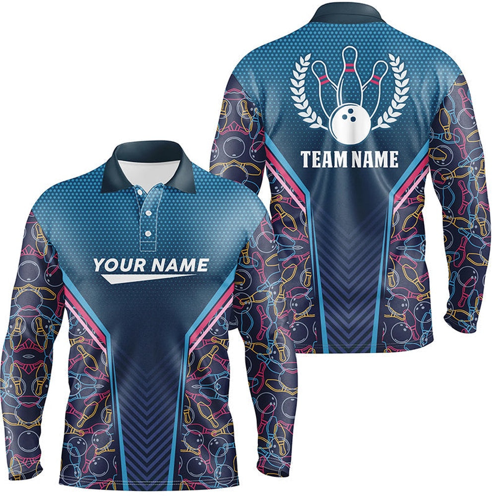 Custom Bowling Polo Shirts, Bowling Blue Camo Men Polo Bowling Shirt Personalized Bowling Team League Jerseys Gift For Bowler