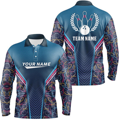 Custom Bowling Polo Shirts, Bowling Blue Camo Men Polo Bowling Shirt Personalized Bowling Team League Jerseys Gift For Bowler
