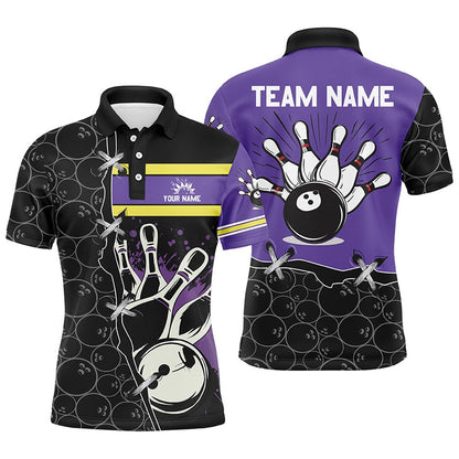 Custom Bowling Polo Shirts, Bowling Camo Polo Shirt For Men Custom Team Bowling League Jerseys, Gift For Mens Bowlers Purple