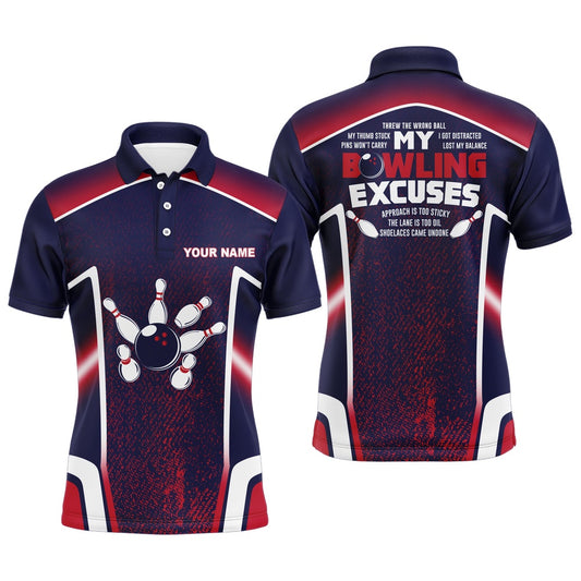 Custom Bowling Polo Shirts, Bowling Excuses Shirt, Funny Polo Bowling Shirt For Men, Custom Name Bowling Jersey Short Sleeve