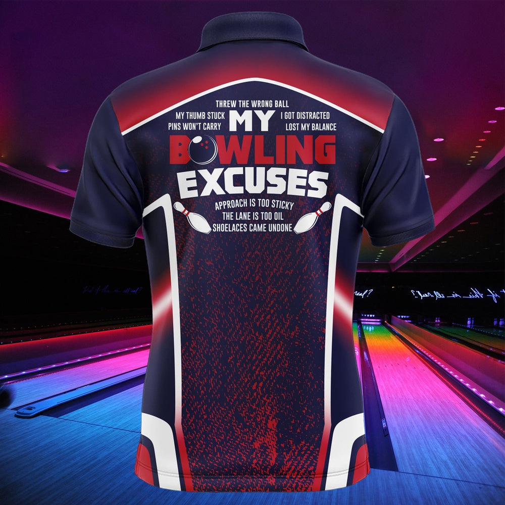 Custom Bowling Polo Shirts, Bowling Excuses Shirt, Funny Polo Bowling Shirt For Men, Custom Name Bowling Jersey Short Sleeve