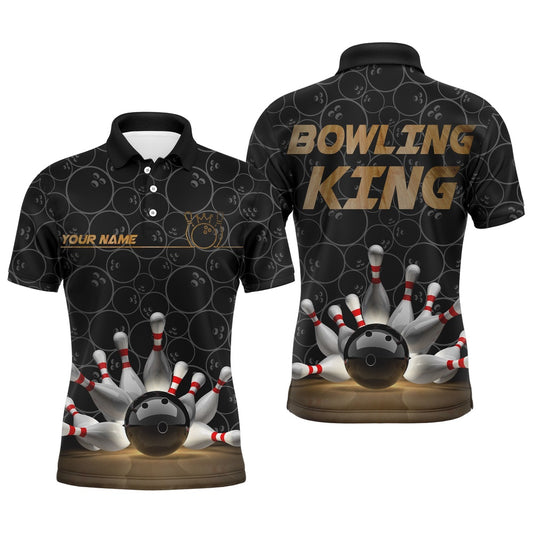 Custom Bowling Polo Shirts, Bowling King Men Polo Shirt, Personalized Name Bowlers Jersey Short Sleeves